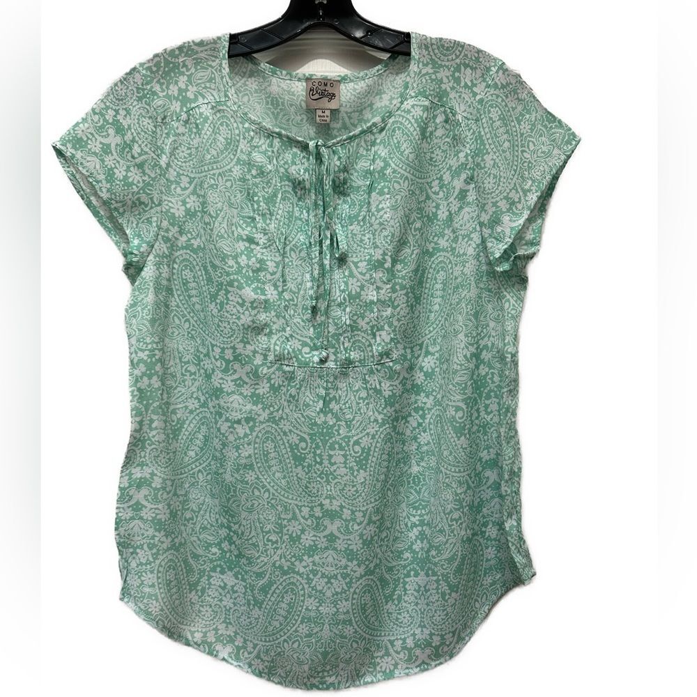 Como Vintage Green Floral Lightweight Summer Top Size M